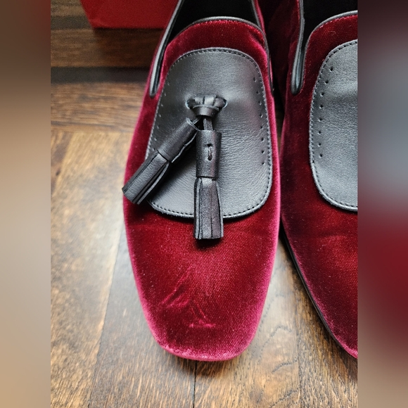 $685 New Salvatore Ferragamo Men Finnegan Red Velvet Tassel Loafers 8 - Picture 2 of 10